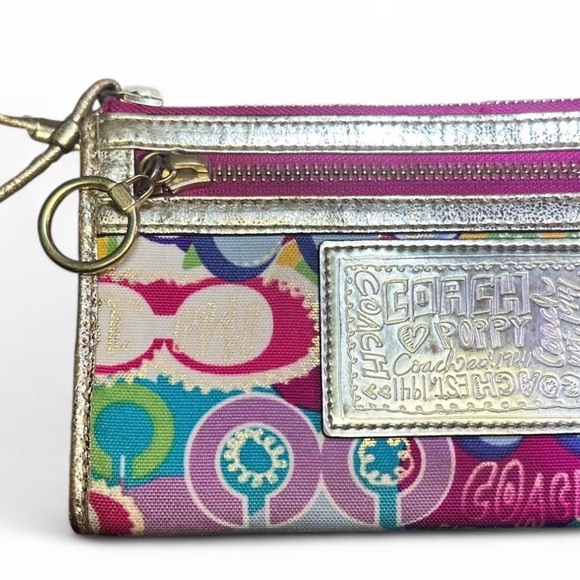 Vintage Coach Poppy Multicolor Wristlet 2009 Y2K Metallic Logo Bag - Picture 3 of 13